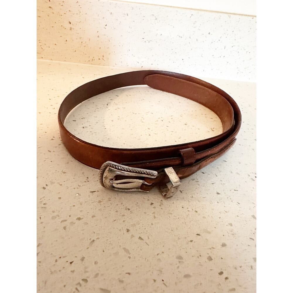 Vintage Stone Mountain Belt Brown Italian Calfskin Leather Western Buckle